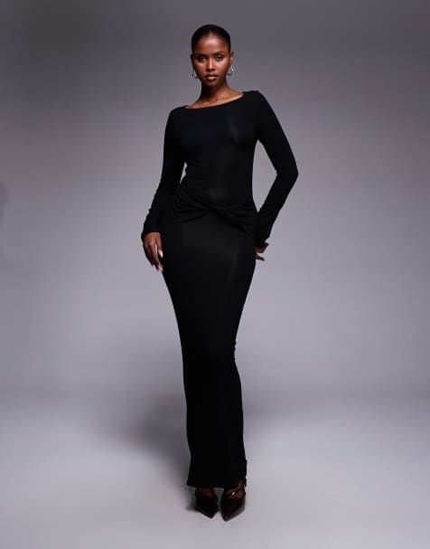 ASOS DESIGN - Robe longue torsadée devant avec découpe au dos et manches longues - Noir - view 1