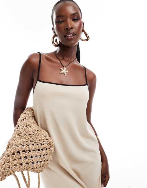 ASOS DESIGN - Robe longue trapèze à bretelles contrastantes - Taupe et noir, 2 de 4