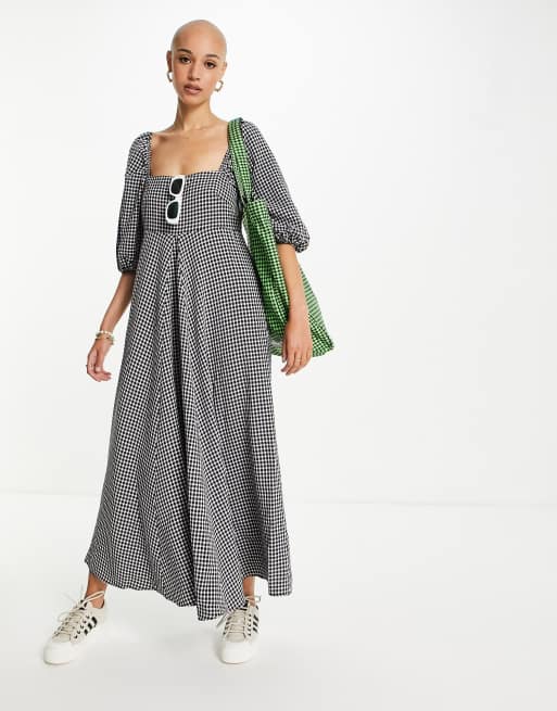 ASOS DESIGN Robe longue trapeze a carreaux vichy Noir et blanc