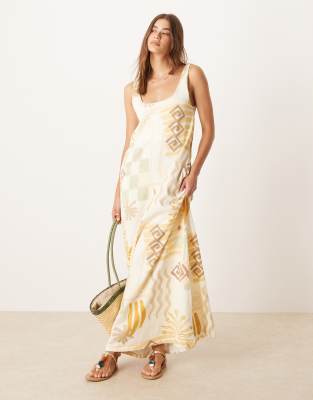 Robe longue trapèze à imprimé effet patchwork-Multicolore 32