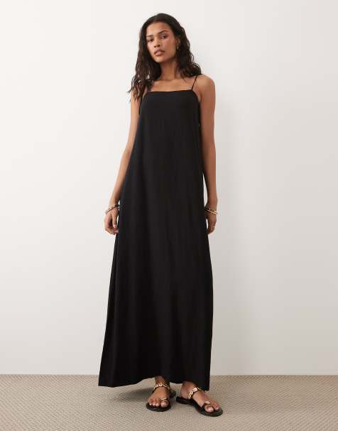 ASOS DESIGN - Robe longue trapèze en lin mélangé - Noir - view 1