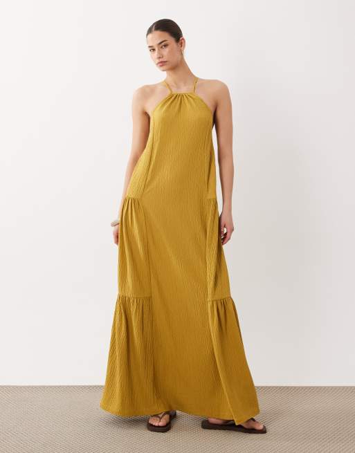ASOS DESIGN - Robe longue trapèze texturée à dos nu - Ocre, 3 de 4