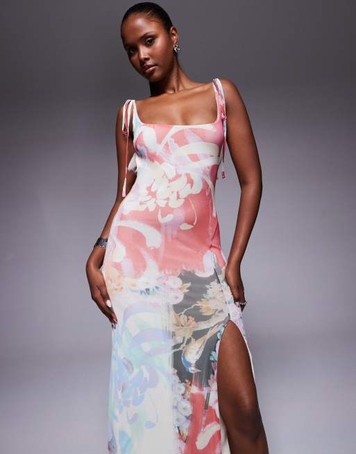 ASOS DESIGN - Robe longueur mollet à imprimé raccordé avec dos bénitier et encolure carrée, 2 de 4