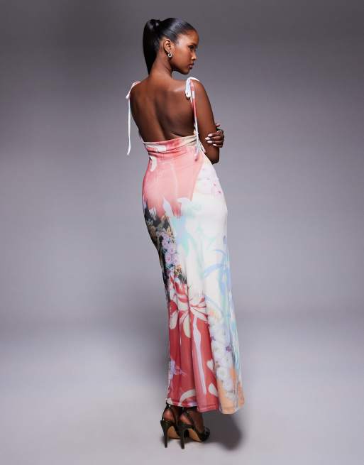 ASOS DESIGN - Robe longueur mollet à imprimé raccordé avec dos bénitier et encolure carrée, 4 de 4