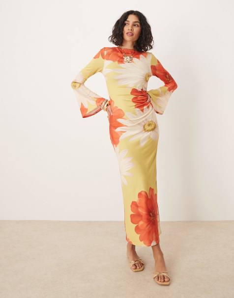 ASOS DESIGN - Robe longueur mollet à manches ange - Imprimé à larges fleurs - view 1