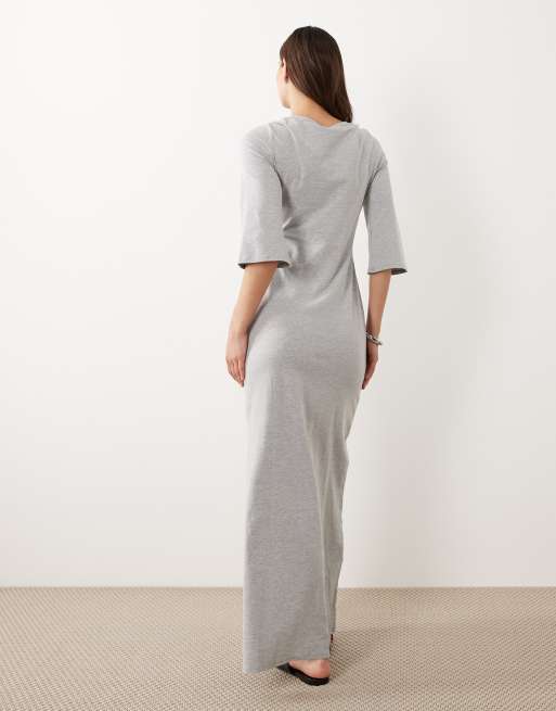 ASOS DESIGN - Robe longueur mollet à manches trois-quarts et encolure bateau - Gris chiné, 4 de 4