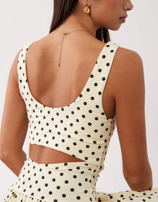ASOS DESIGN - Robe longueur mollet à pois et détails découpes - Jaune, 3 de 4
