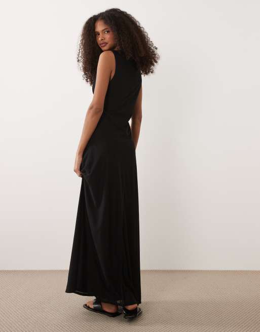 ASOS DESIGN - Robe longueur mollet avec décolleté plongeant et bordure en dentelle - Noir, 2 de 4