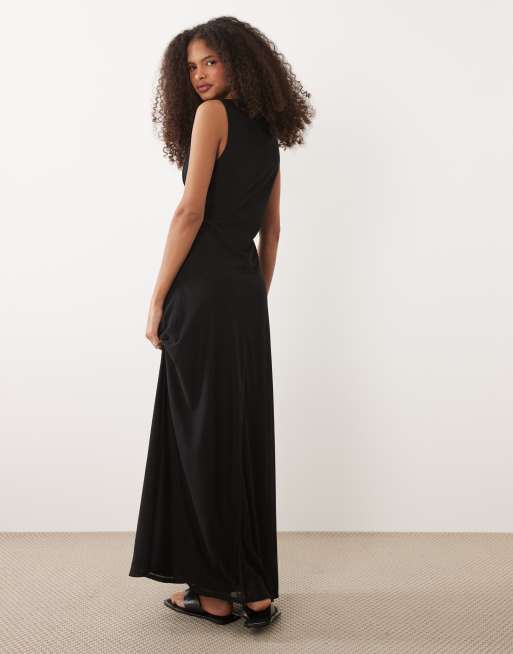 ASOS DESIGN - Robe longueur mollet avec décolleté plongeant et bordure en dentelle - Noir, 4 de 4