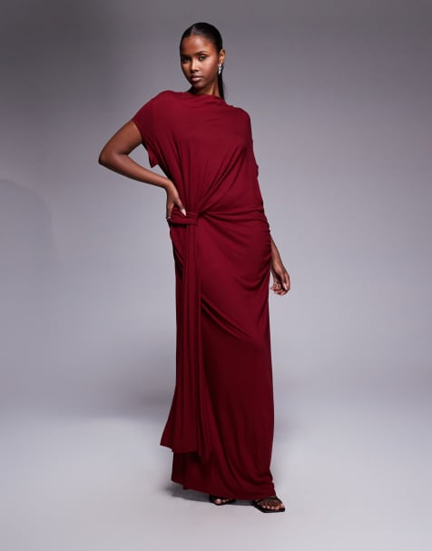 ASOS DESIGN - Robe longueur mollet drapée à mancherons - Lie-de-vin - view 1