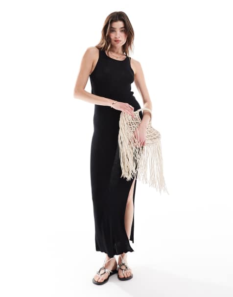 ASOS DESIGN - Robe longueur mollet sans manches transparente en maille avec découpes et détails métalliques - Noir - view 1