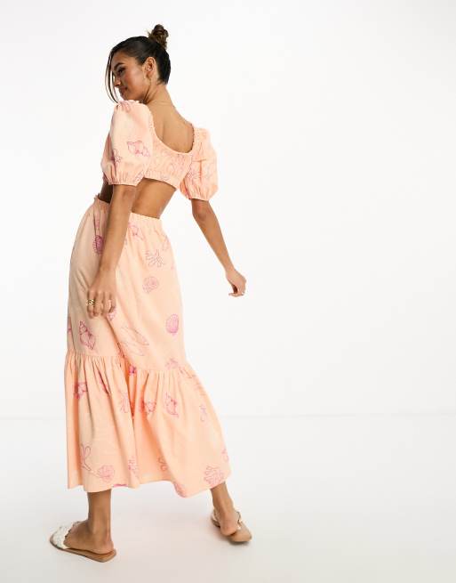 ASOS DESIGN - Robe mi-longue 2-en-1 élastique avec encolure dégagée et manches bouffantes à imprimé marin, 2 de 4