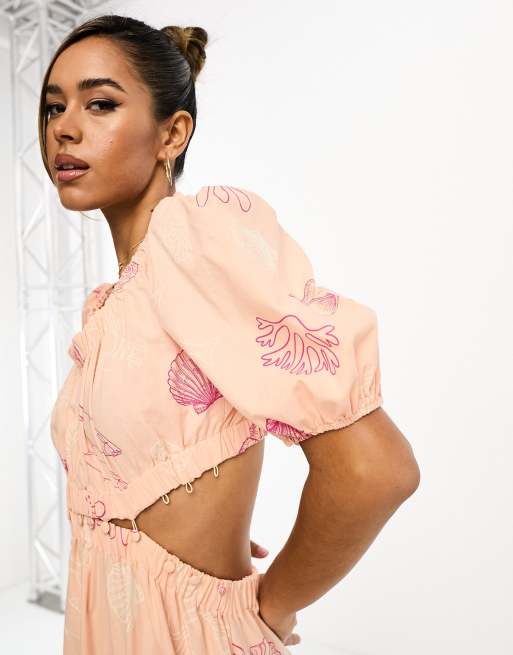 ASOS DESIGN - Robe mi-longue 2-en-1 élastique avec encolure dégagée et manches bouffantes à imprimé marin, 3 de 4