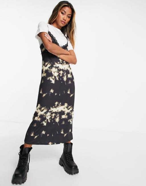 ASOS DESIGN - Robe mi-longue 2-en-1 style grunge effet tie-dye avec bordures en dentelle , 4 de 4