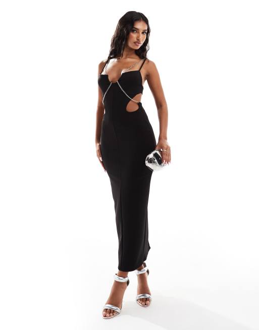 ASOS DESIGN - Robe mi-longue à bonnets préformés et chaînes de corps - Noir