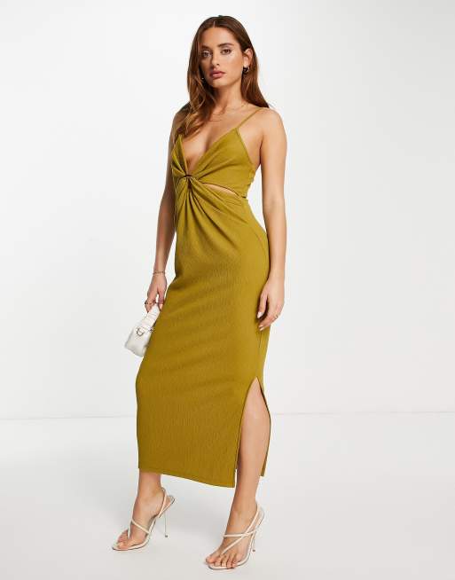 ASOS DESIGN - Robe mi-longue à bretelles avec anneau - Vert kaki, 3 de 4