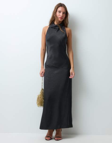 ASOS DESIGN robe mi-longue à col bénitier et dos nu en noir - view 1