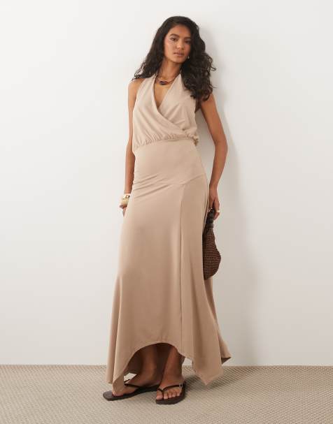 ASOS DESIGN - Robe mi-longue à col cheminée et ourlet mouchoir - Chocolat - view 1