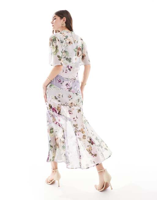 ASOS DESIGN - Robe mi-longue à col montant et manches 3/4 - Lilas fleuri, 2 de 4
