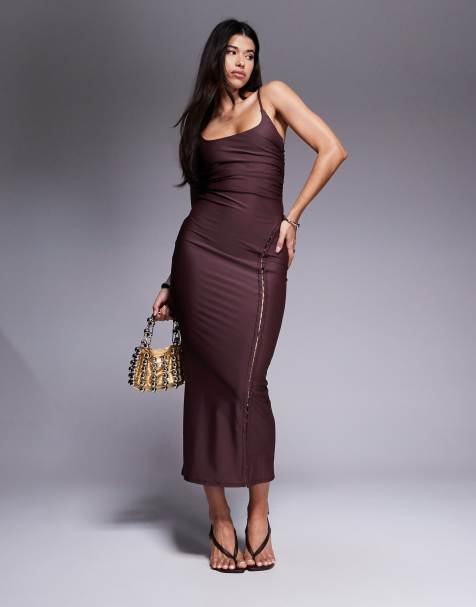 ASOS DESIGN - Robe mi-longue à crochets - Marron - view 1