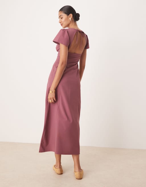 ASOS DESIGN - Robe mi-longue à dos ouvert et manches évasées - Violet, 3 de 4
