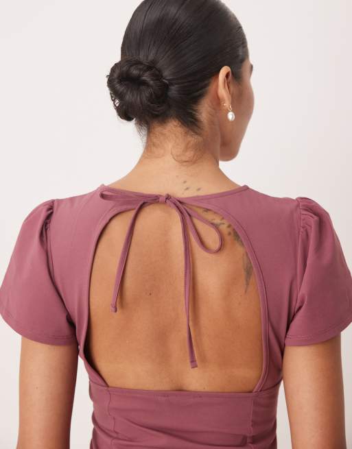 ASOS DESIGN - Robe mi-longue à dos ouvert et manches évasées - Violet, 4 de 4