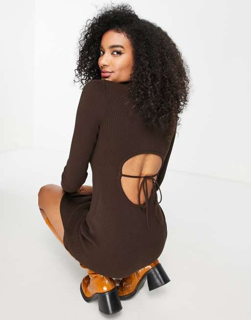 ASOS DESIGN - Robe mi-longue à dos ouvert - Marron