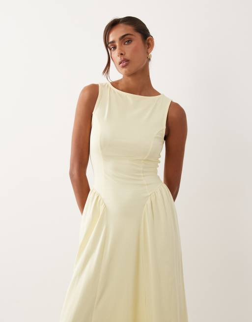 ASOS DESIGN - Robe mi-longue à encolure bateau et détail à la taille - Jaune, 2 de 4
