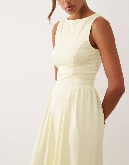 ASOS DESIGN - Robe mi-longue à encolure bateau et détail à la taille - Jaune, 3 de 4