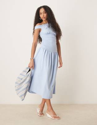 ASOS DESIGN - Robe mi-longue à encolure bateau et taille ajustée - Bleu pastel | ASOS
