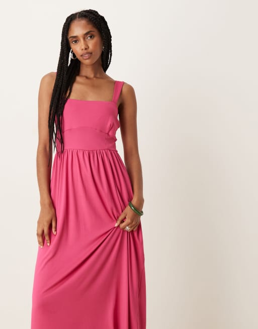 ASOS DESIGN - Robe mi-longue à encolure carrée - Rose, 4 de 4