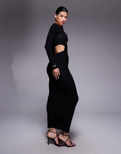 ASOS DESIGN - Robe mi-longue à épaules dégagées avec découpes et bretelles au dos - Noir, 2 de 4