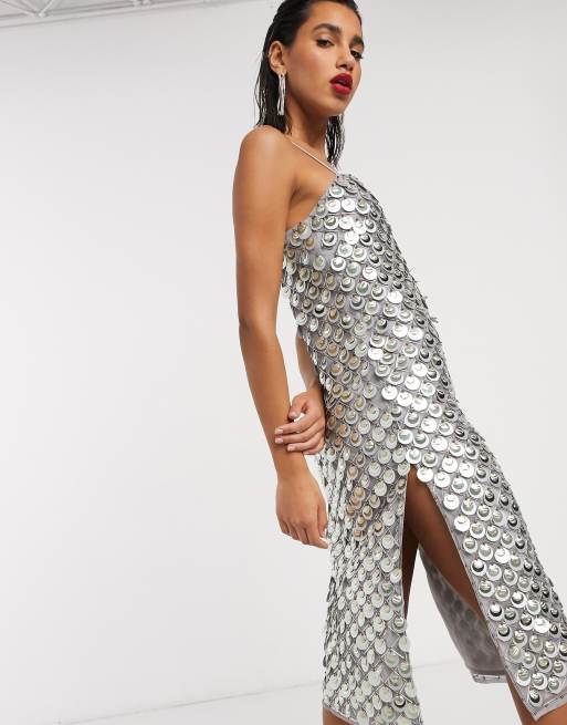 ASOS EDITION - Robe à sequins mi-longue avec bretelles fines et