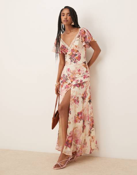 ASOS DESIGN - Robe mi-longue à fleurs en mousseline avec empiècement en dentelle - view 1