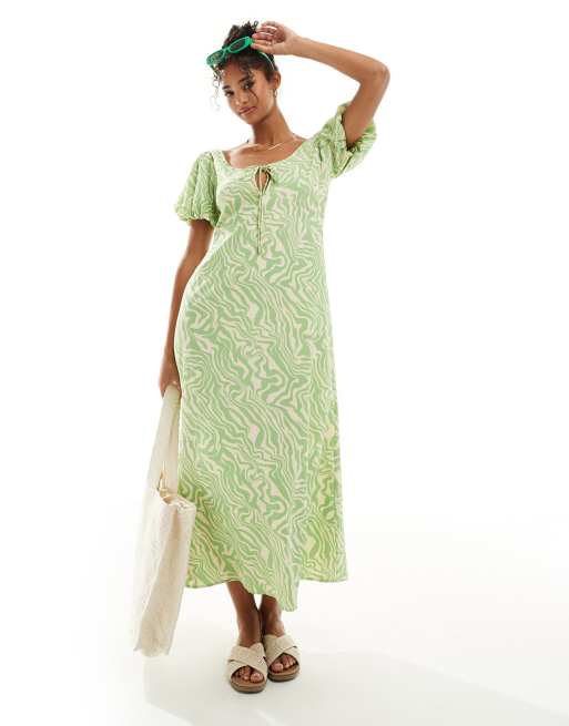 ASOS DESIGN - Robe mi-longue à imprimé animal avec manches bouffantes