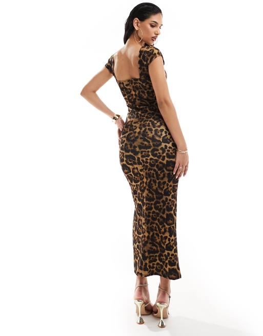 ASOS DESIGN - Robe mi-longue à imprimé léopard avec mancherons et décolleté en cœur, 4 de 4