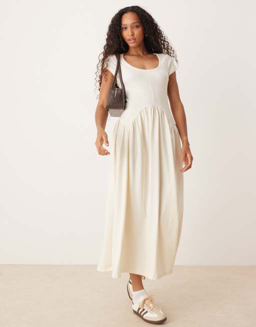 ASOS DESIGN - Robe mi-longue à mancherons et détail à la taille - Crème, 4 de 4