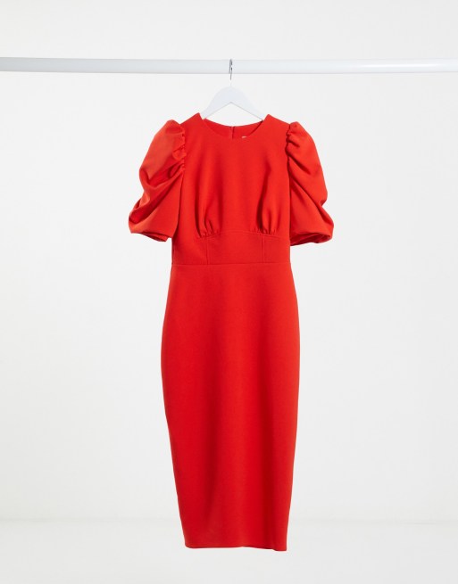 ASOS DESIGN Robe mi longue manches bouffantes Rouge