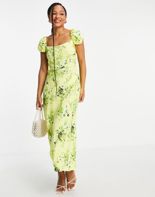 ASOS DESIGN - Robe mi-longue à manches courtes avec détails corset et fente - Imprimé floral vif