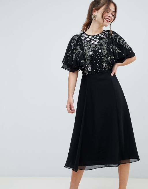 ASOS DESIGN - Robe mi-longue à manches évasées ornée de jolies fleurs
