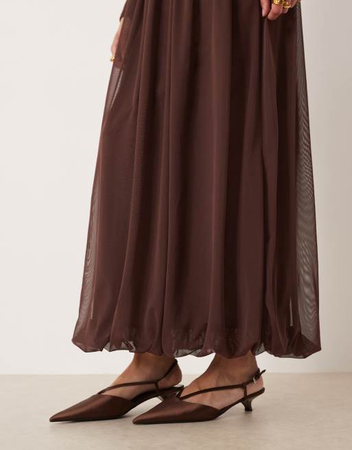 ASOS DESIGN - Robe mi-longue à manches longues avec ourlet bouffant en taille tombante en V - Chocolat, 4 de 4