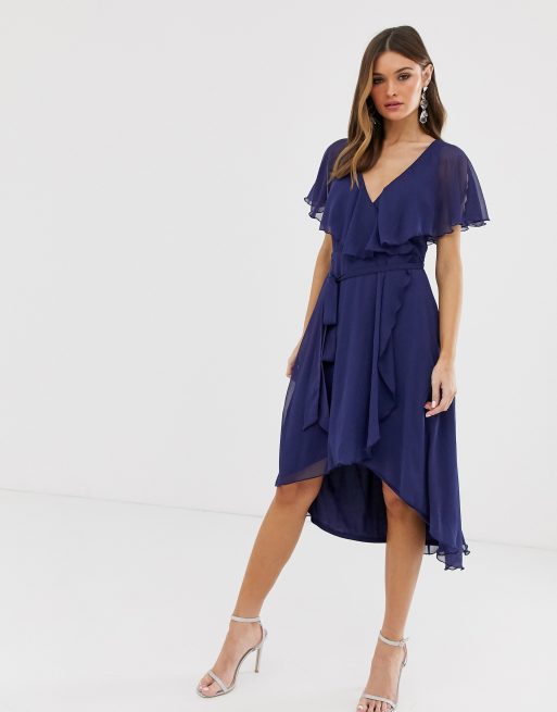 ASOS DESIGN Robe mi longue ourlet plongeant avec cape au dos Bleu marine