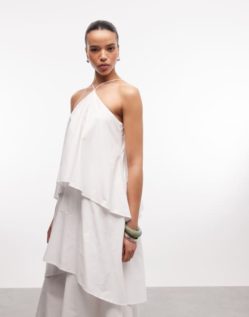 ASOS DESIGN - Robe mi-longue à superposition et dos nu - Blanc, 6 de 8