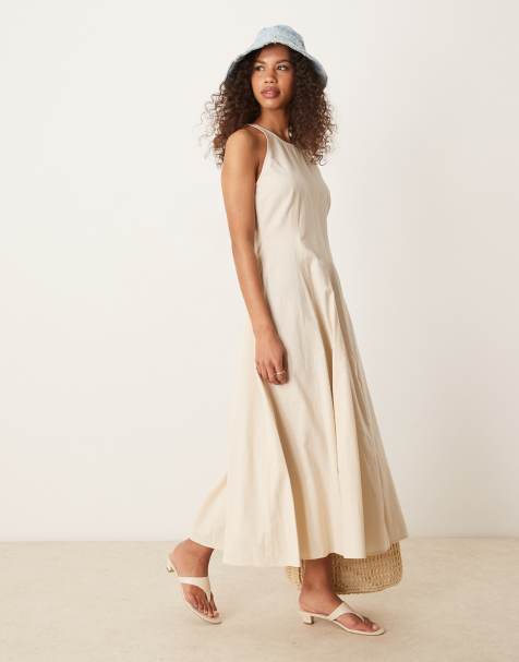 ASOS DESIGN - Robe mi-longue à surpiqûres - Avoine - view 1