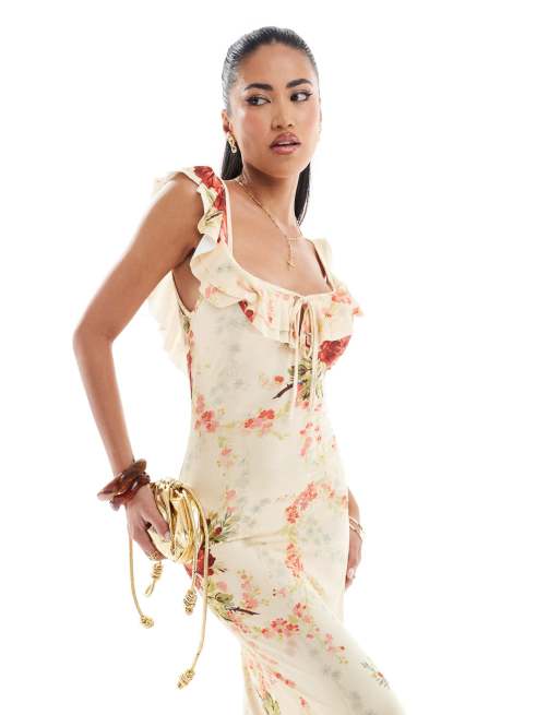 ASOS DESIGN Robe mi longue a volants avec ouverture goutte d eau et imprime fleurs vintage ASOS