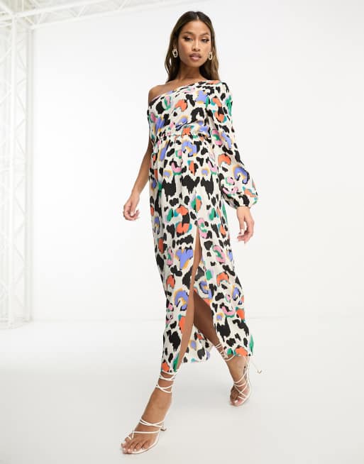 ASOS DESIGN - Robe mi-longue asymétrique à découpes - Imprimé coloré