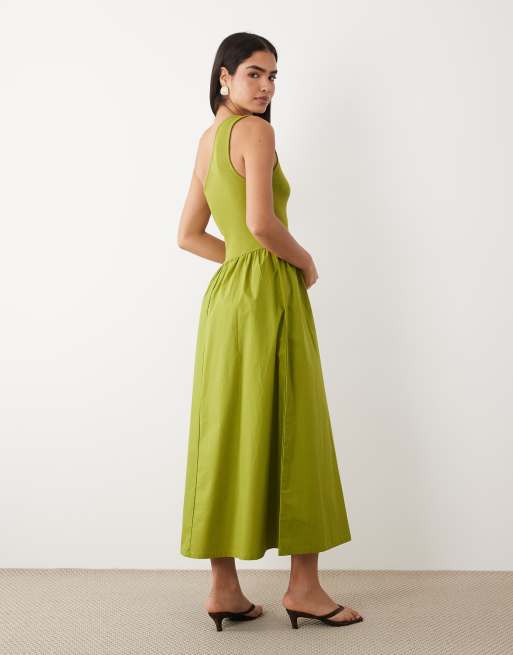 ASOS DESIGN - Robe mi-longue asymétrique avec détail en métal - Vert olive, 3 de 4