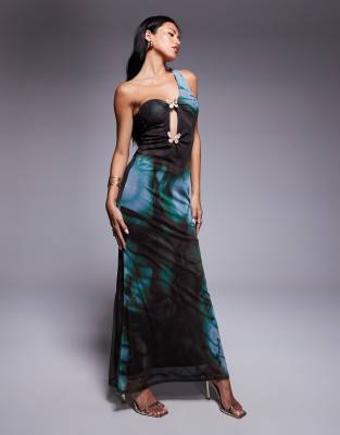 ASOS DESIGN - Robe mi-longue asymétrique en tulle à imprimé abstrait et papillons métalliques - view 1