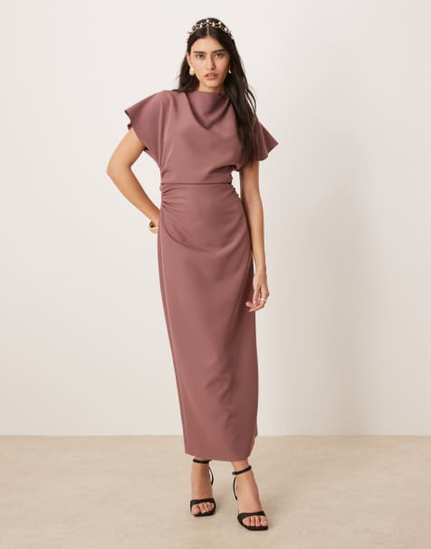 ASOS DESIGN - Robe mi-longue avec col montant, mancherons et dos ouvert - Rose taupe - view 1