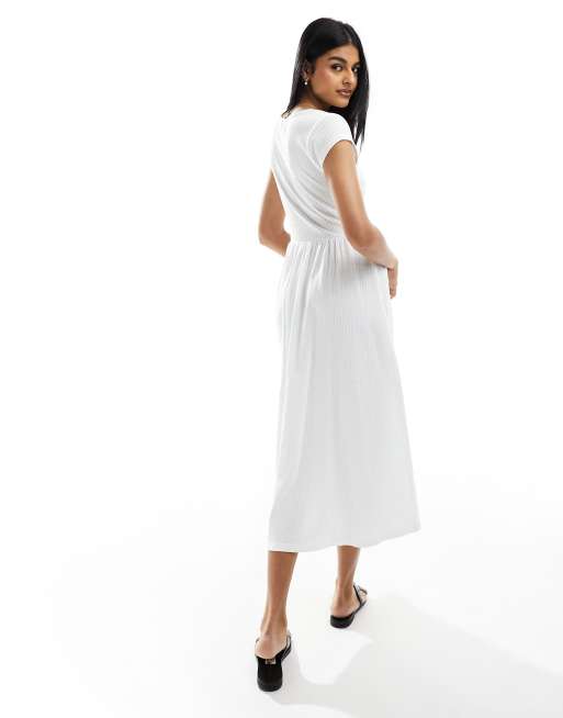 ASOS DESIGN - Robe mi-longue avec corsage brodé à fronces et encolure carrée - Blanc, 2 de 4